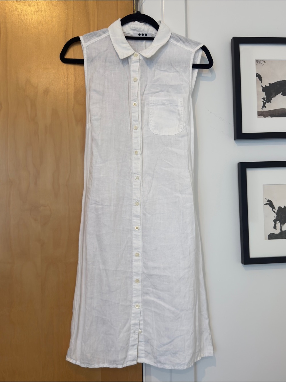 Sleeveless White Linen Button-Front Shirt Dress